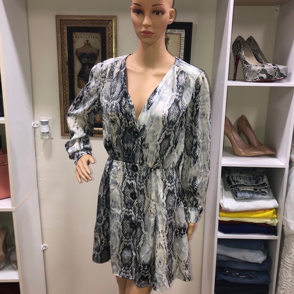 Zara Snake Skin Animal Print Silk Mini Dress - Picture 4 of 9